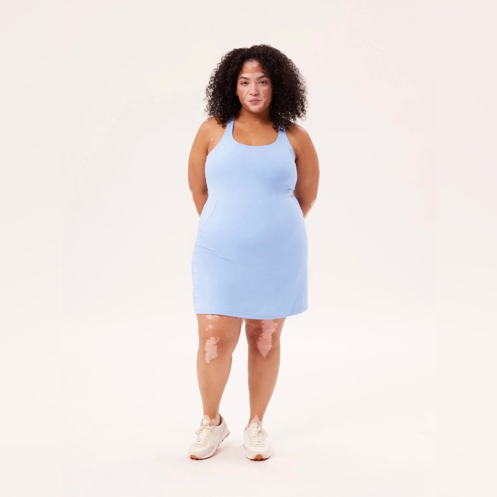 Girlfriend Collective Paloma Racerback Exercise Dress with Shorts Droplet/Blue